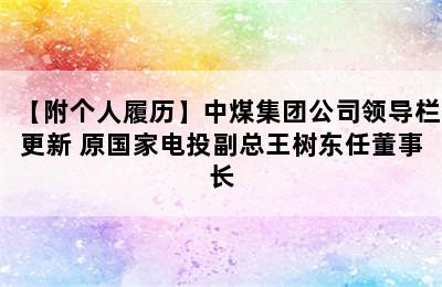 【附个人履历】中煤集团公司领导栏更新 原国家电投副总王树东任董事长